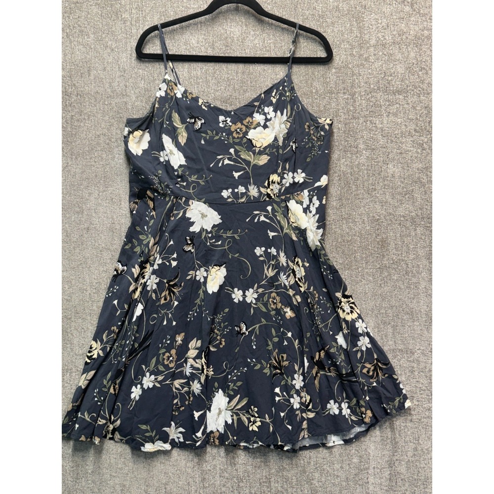 Old Navy Floral Fit Flare Mini Dress XL Gray Butterfly Cami Sundress